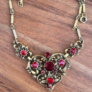 Vintage Coro Rhinestone Necklace Gold Tone